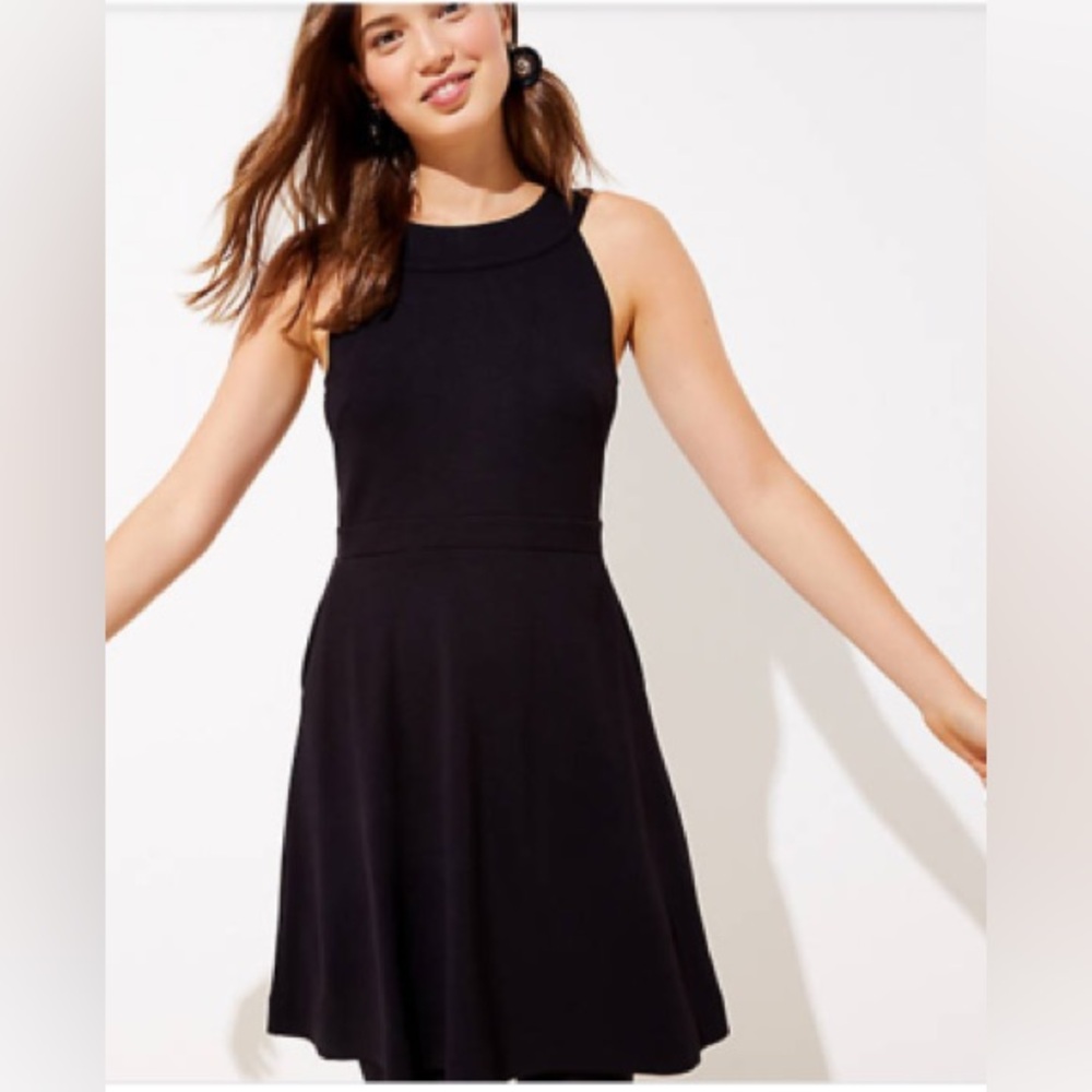 🖤LOFT Ponte Racerback Flare Black Sleeveless Mini Dress in Size 2